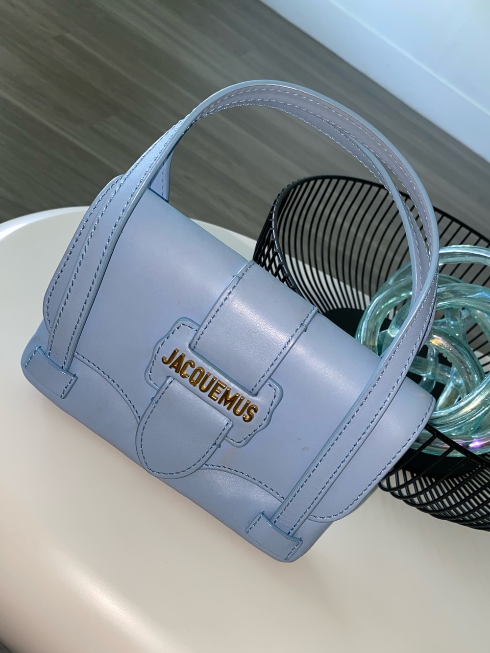 Mini Jacquemus Light Blue, Real Leather Top-Handle Bag